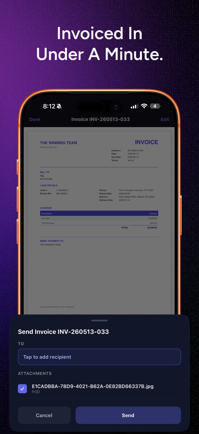 FleetCollect Dispatch app: invoiced in under a minute