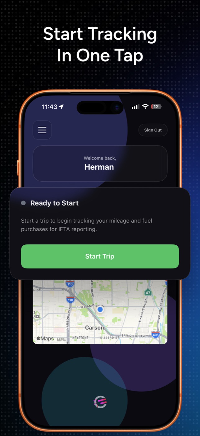 Starting a trip in the IFTA app with one tap