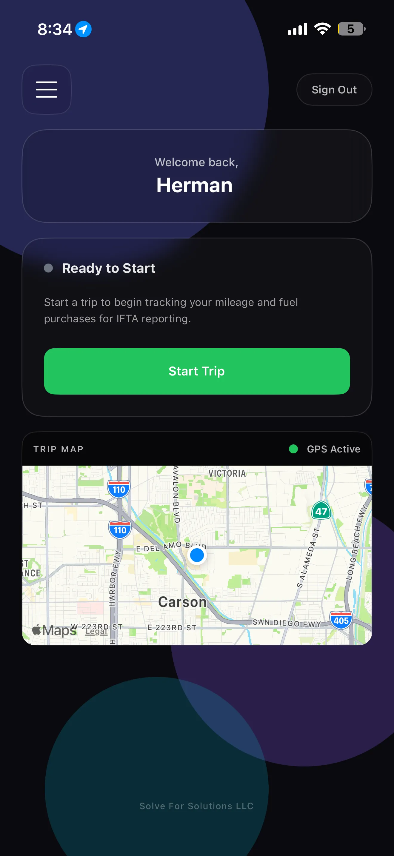 Start Trip - Ready to track with GPS map