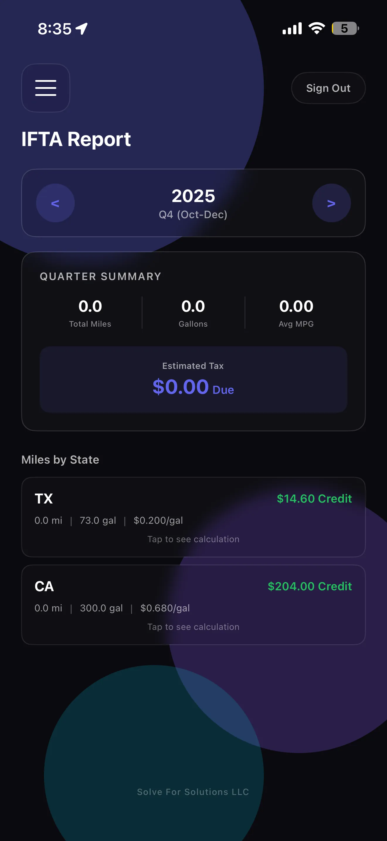 IFTA Report - Quarterly tax summary